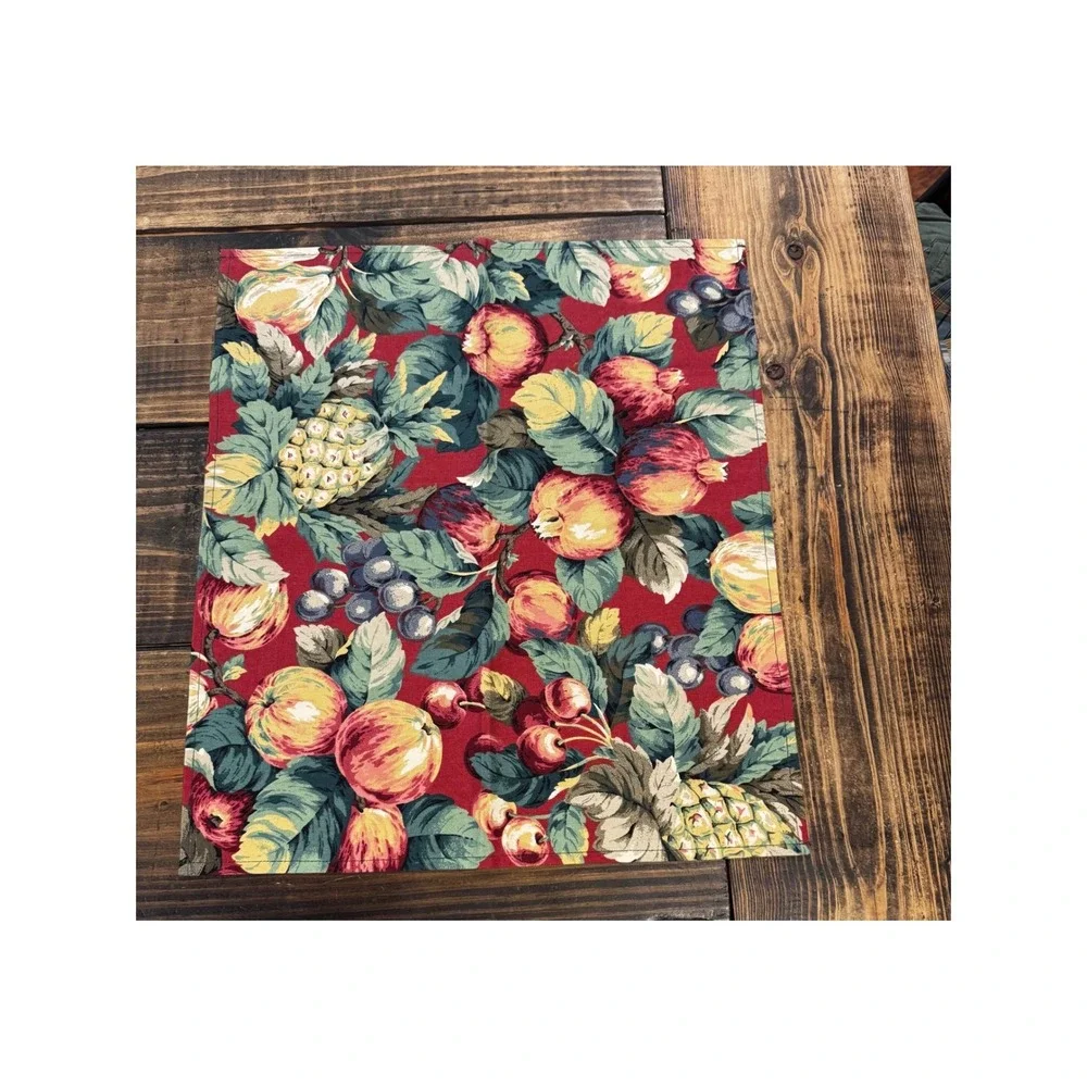 Vintage Tropical Pineapple Cloth Napkins Set of 4 Burgundy Cotton Table Linens